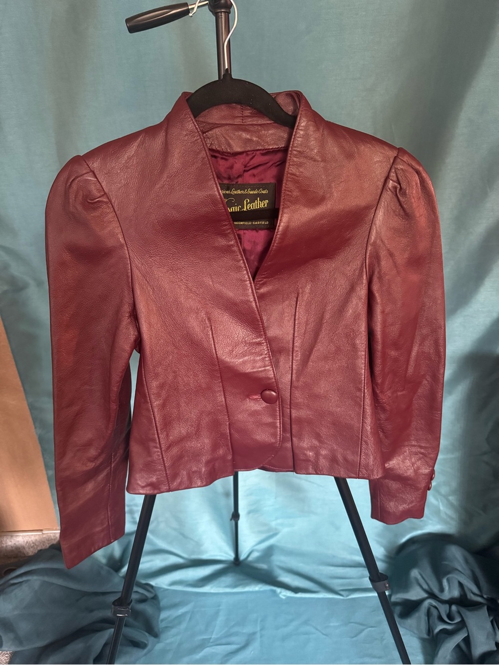 Vintage Burgundy Genuine Leather Puff Sleeve Fitted Jacket Oxblood 70s 80s